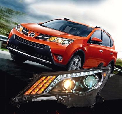 Передние тюнинг фары Toyota RAV4 2013-2015 г.в. дорестайлинг в стиле Mustang