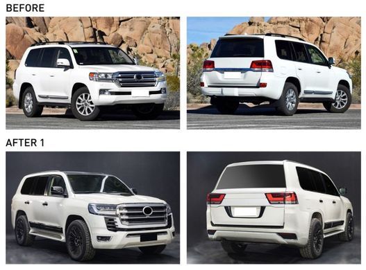 Комплект рестайлинга для Toyota LC200 Land Cruiser 2007-2020 г.в. стиль LC300 2021+, Серый грунт (под покраску), Внешний Тюнинг, Toyota, Комплект обвеса, Требуется, Полиэтилен, Land Cruiser, Новое, На штатные места, LAND CRUISER 100 (UZJ100) 1998-2007