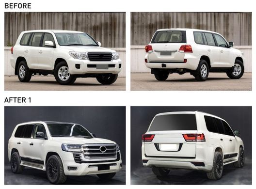 Комплект рестайлинга для Toyota LC200 Land Cruiser 2007-2020 г.в. стиль LC300 2021+, Серый грунт (под покраску), Внешний Тюнинг, Toyota, Комплект обвеса, Требуется, Полиэтилен, Land Cruiser, Новое, На штатные места, LAND CRUISER 100 (UZJ100) 1998-2007