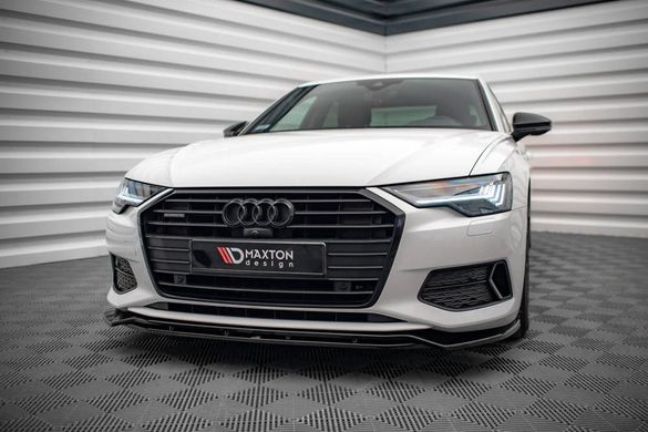 Накладка на передний бампер сплитер Audi A6 C8 2018+ г.в. Ауди А6 С8, Черный, Внешний Тюнинг, Audi, Накладка на передний бампер, Не требуется, ABS-пластик, A6, Новое, На штатные места, A6 C8 2018-